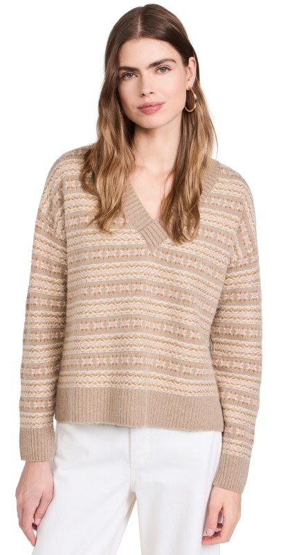 Faherty Highland Fair Isle V Neck Sweater Sugar Cookie Fairisle