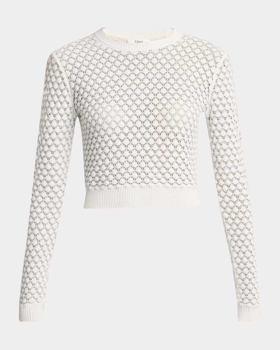 Cropped Pointelle-Knit Crewneck Sweat