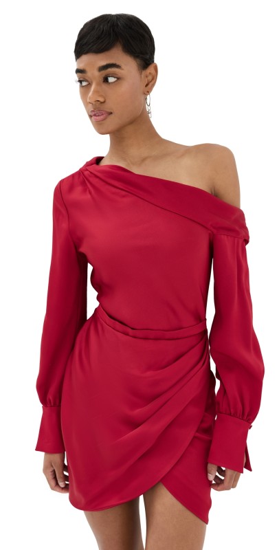 SIMKHAI Cameron One Shoulder Mini Dress Cherry