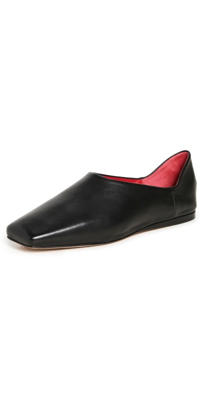Mansur Gavriel Square Toe Babouche Flats Black/Flamma