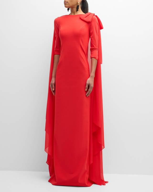 Bow Column Cape Gown