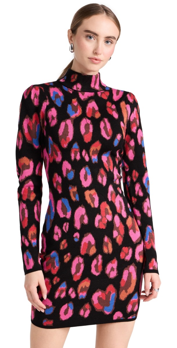 FARM Rio Iridescent Leopards Cut Out Knit Mini Dress IRIDESCENT LEOPARD BLACK