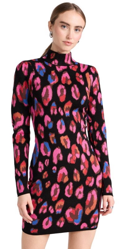 FARM Rio Iridescent Leopards Cut Out Knit Mini Dress IRIDESCENT LEOPARD BLACK