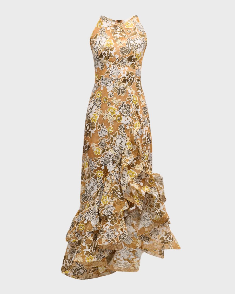 Sicilia High-Low Ruffle Floral Lace Gown