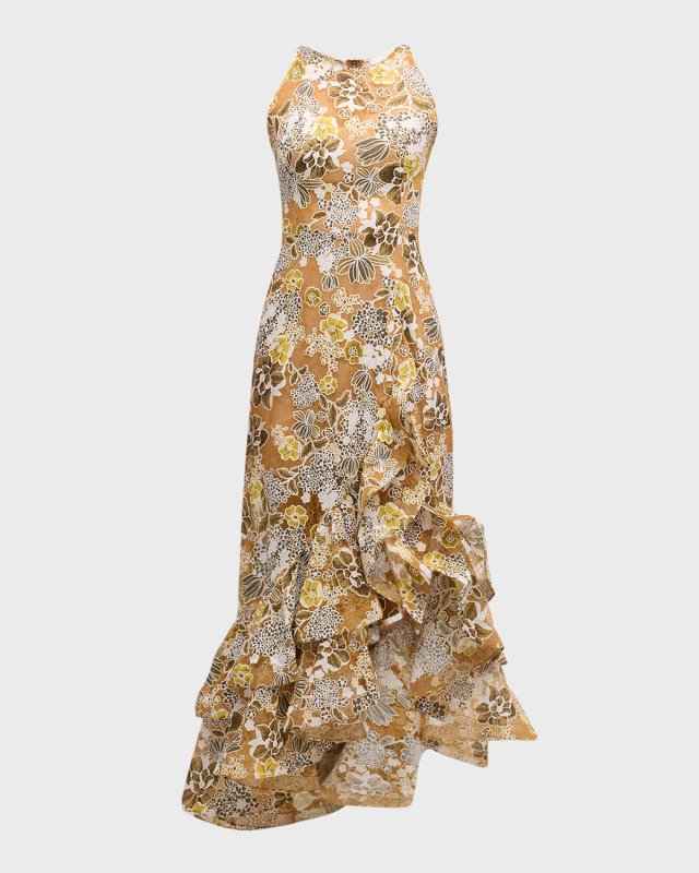 Sicilia High-Low Ruffle Floral Lace Gown