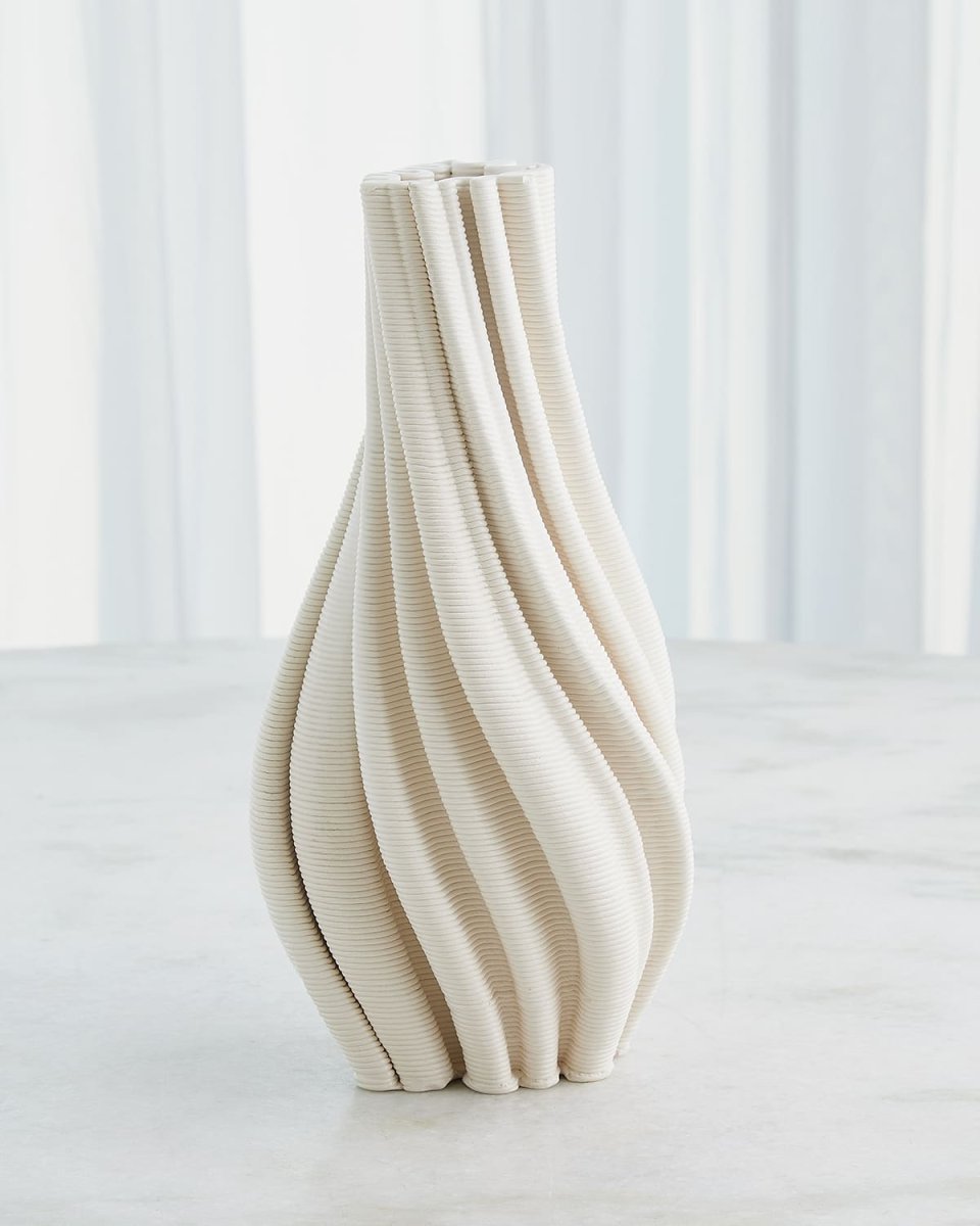 Twist Printed Matte White Vase, 14"
