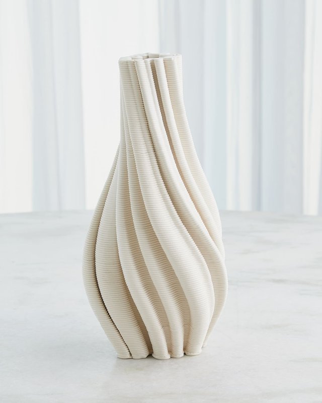 Twist Printed Matte White Vase, 14"