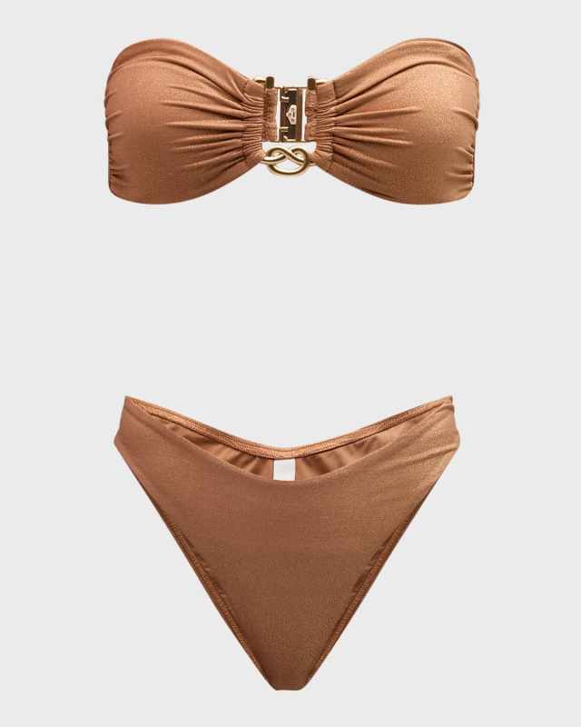 Ottie Lurex Knot Trim Two-Piece Bikini Set