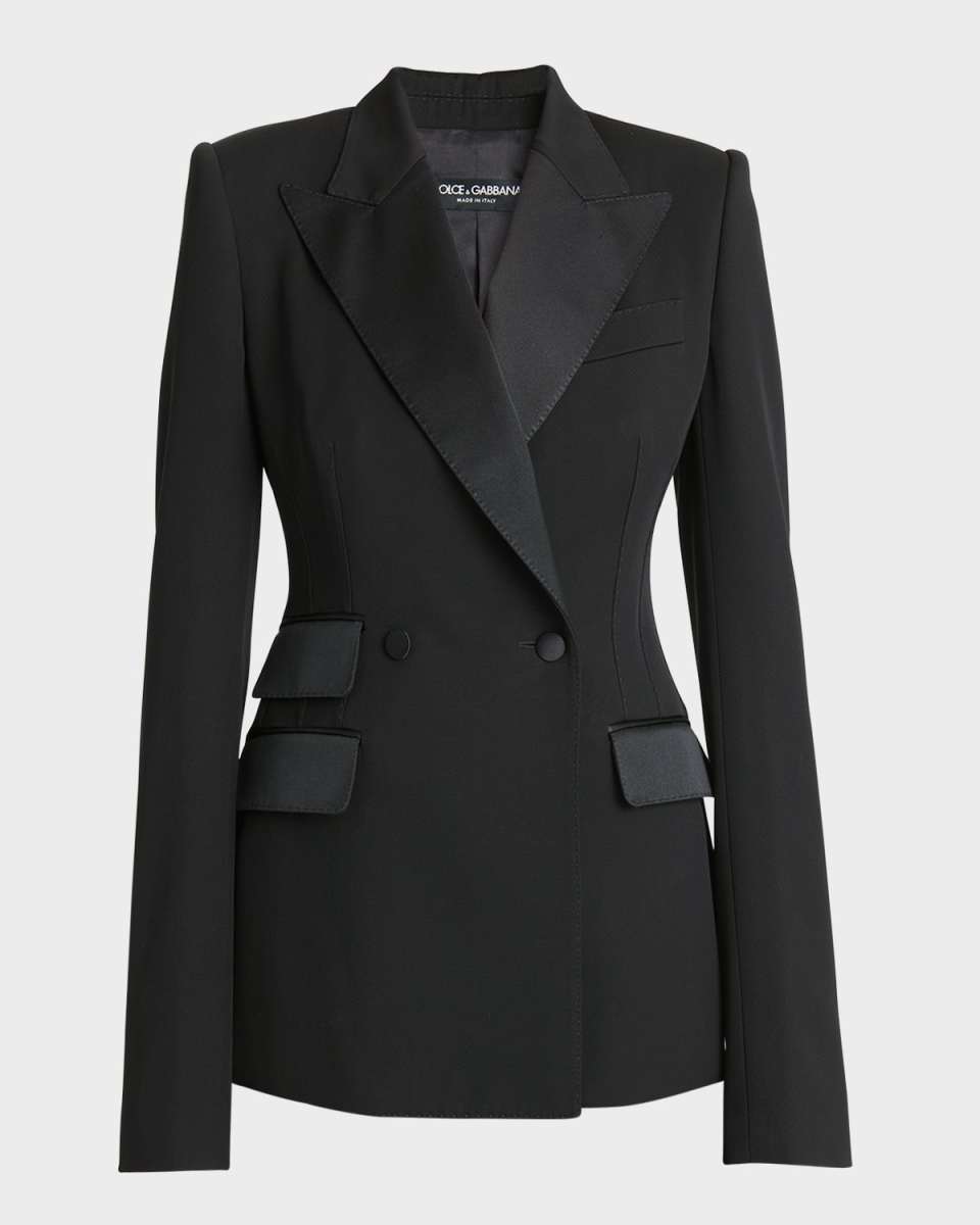 Lana Double-Breasted Gabardine Blazer Jacket