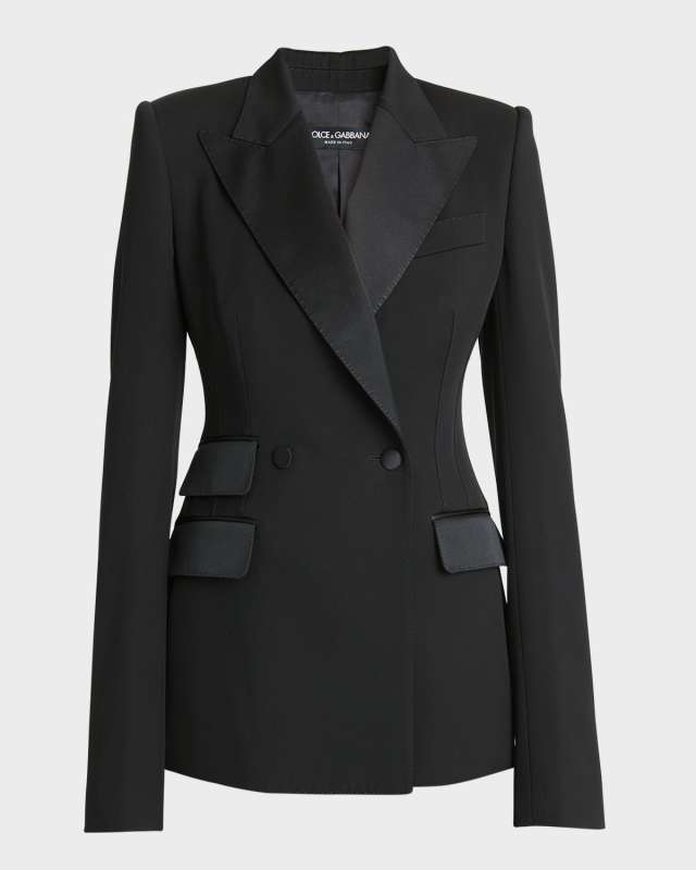 Lana Double-Breasted Gabardine Blazer Jacket