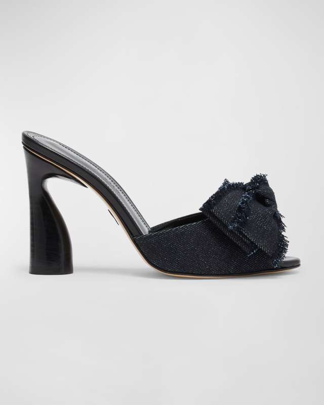Cotton Bow Peep-Toe Mule Sandals