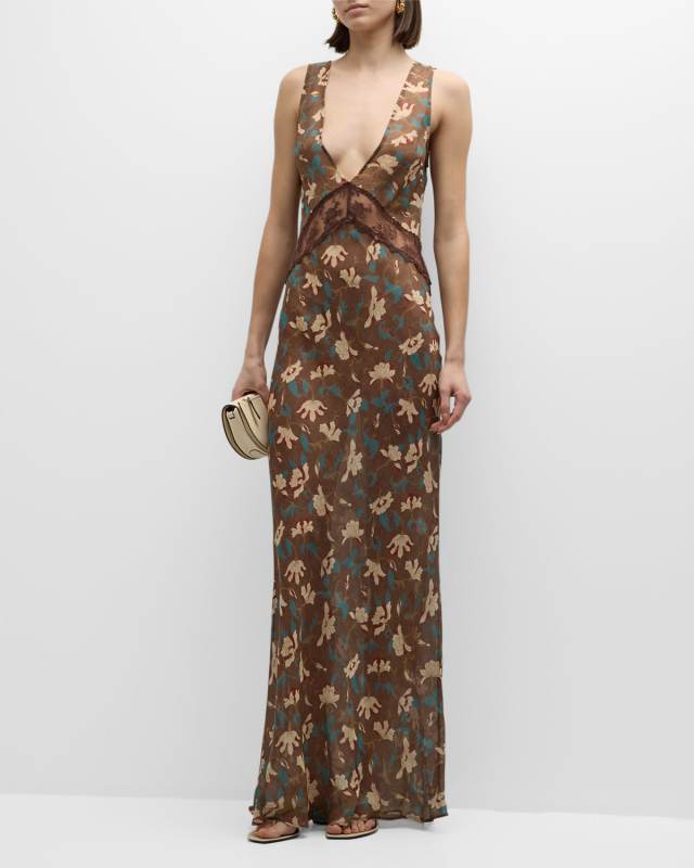 Avellino Lace Silk Maxi Dress