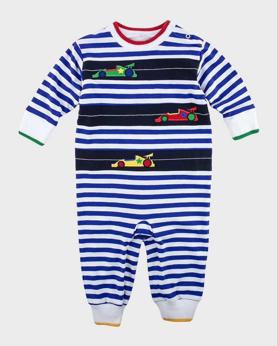 Girl's Striped Knit Coverall W/ Race Cars, Size 3M-18