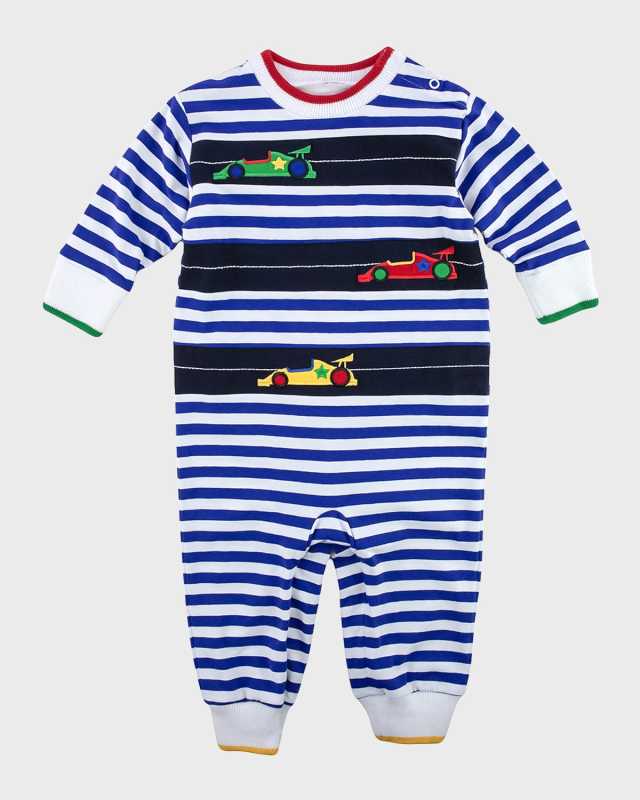 Girl's Striped Knit Coverall W/ Race Cars, Size 3M-18
