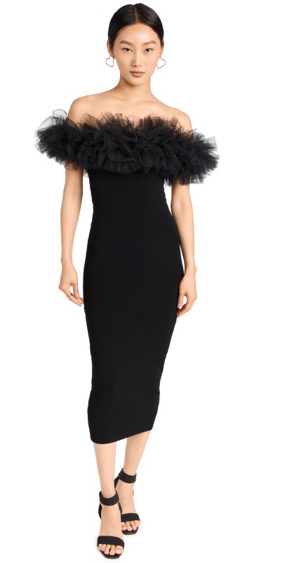 Autumn Cashmere Tulle Off The Shoulder Dress Black/Black