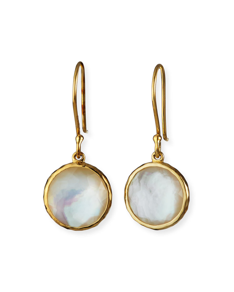 Lollipop Mini Earrings in 18K Gold with Clear Quartz and Mother-of-Pearl Doublet