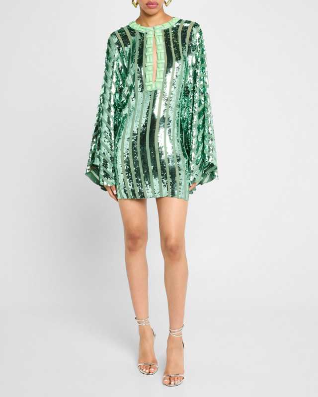 Glassy Plains Sequined Long-Sleeve Mini Dress