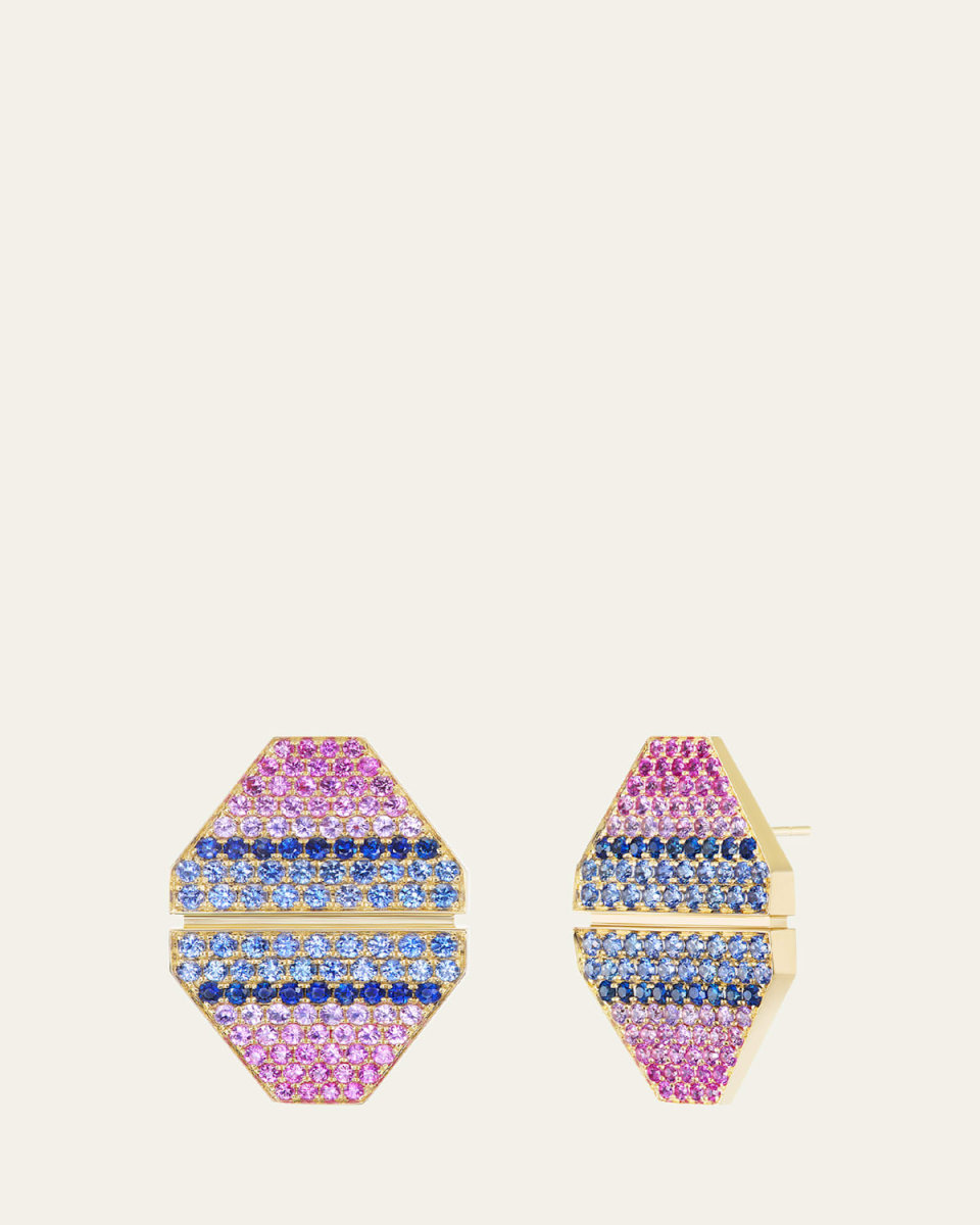 Falcon 18K Yellow Gold Stud Earrings with Multi-Color Sapphires
