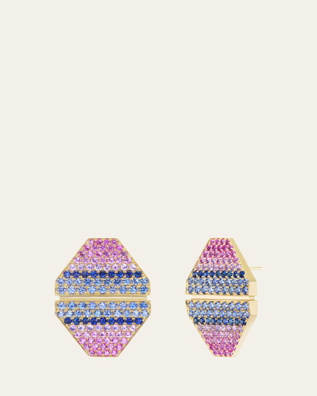 Falcon 18K Yellow Gold Stud Earrings with Multi-Color Sapphires