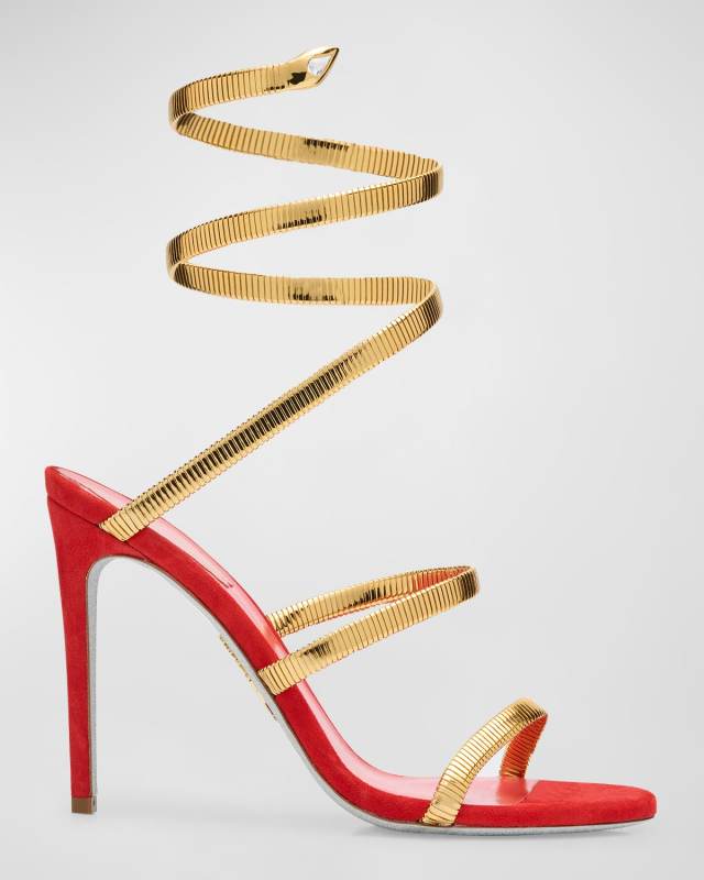 Suede Copper Snake Ankle-Wrap Sandals