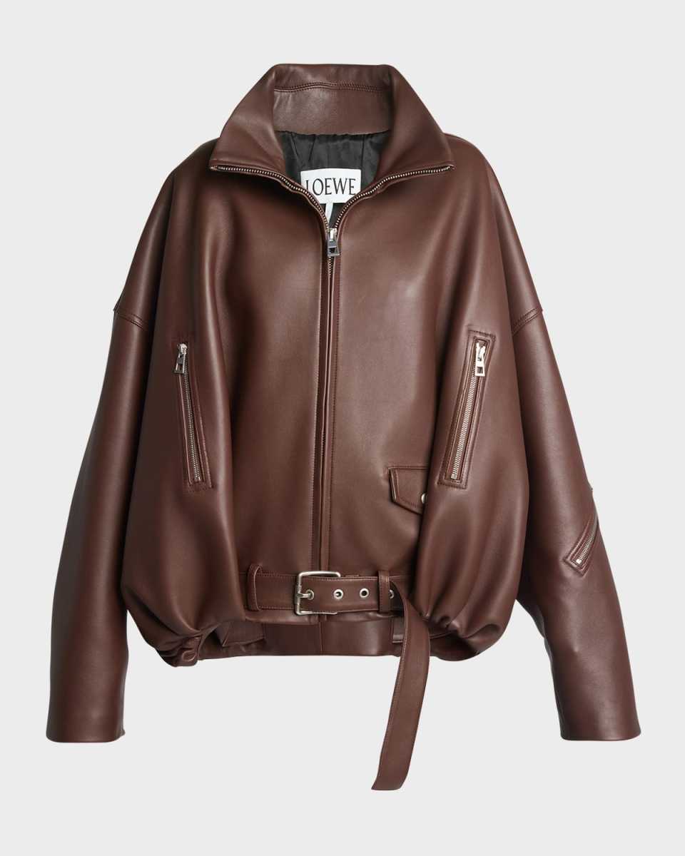 Leather Balloon Jacket with Zipper Detail