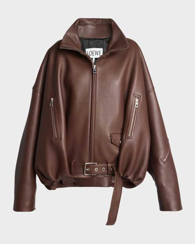 Leather Balloon Jacket with Zipper Detail