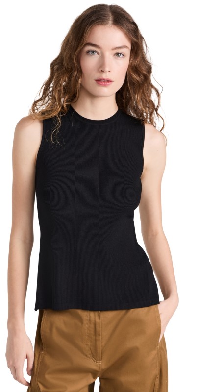 Tibi Giselle Stretch Sweater Circle Openback Tank Black