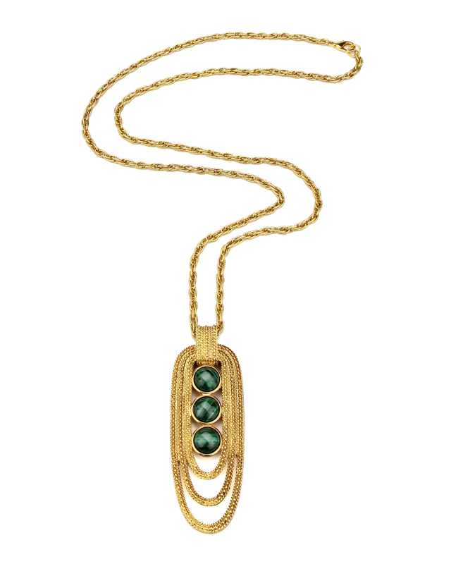 Triple-Malachite Pendant Necklace