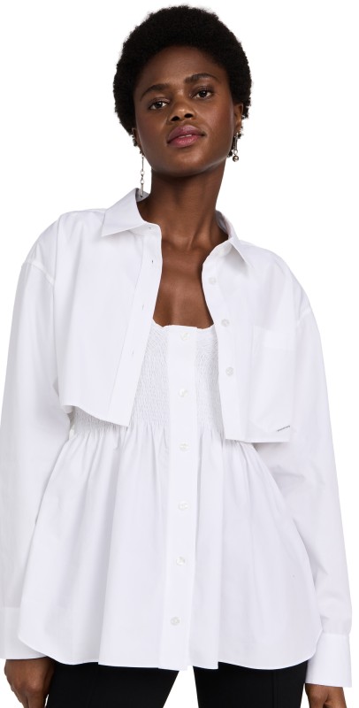 Alexander Wang Smocked Cami with Cropped Shirt White