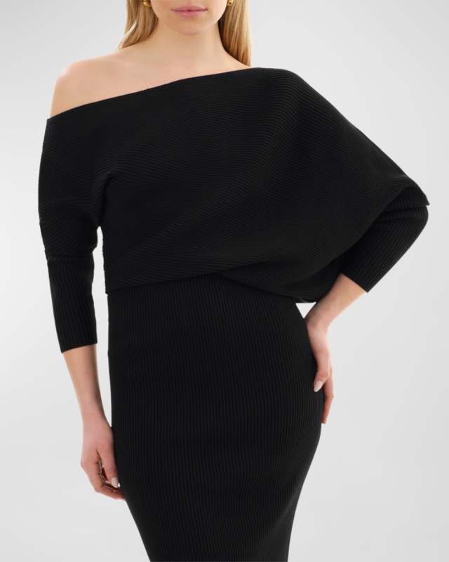 Zenobia Rib Knit One-Shoulder Draped Mini Dress