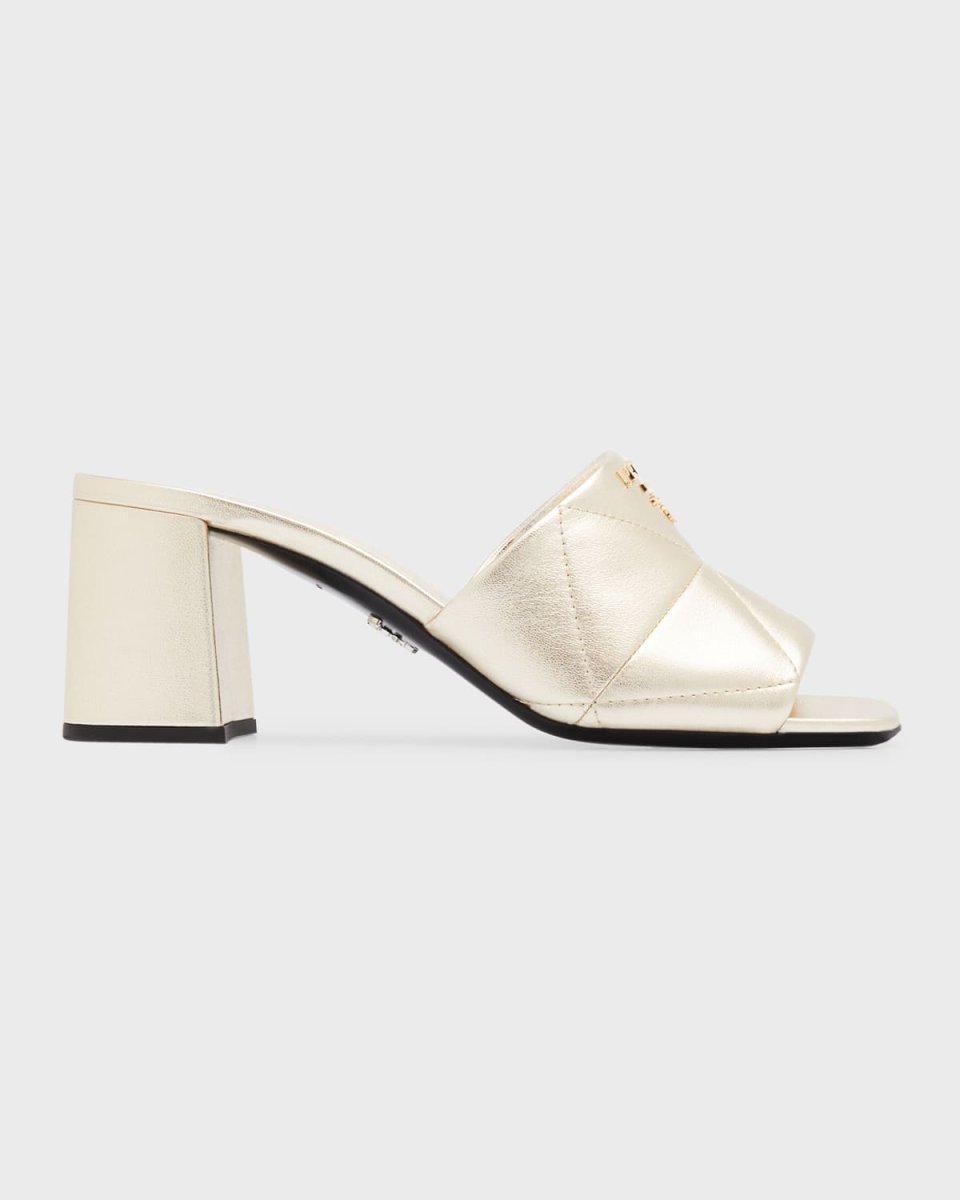 Quilted Leather Block-Heel Slide Sandals