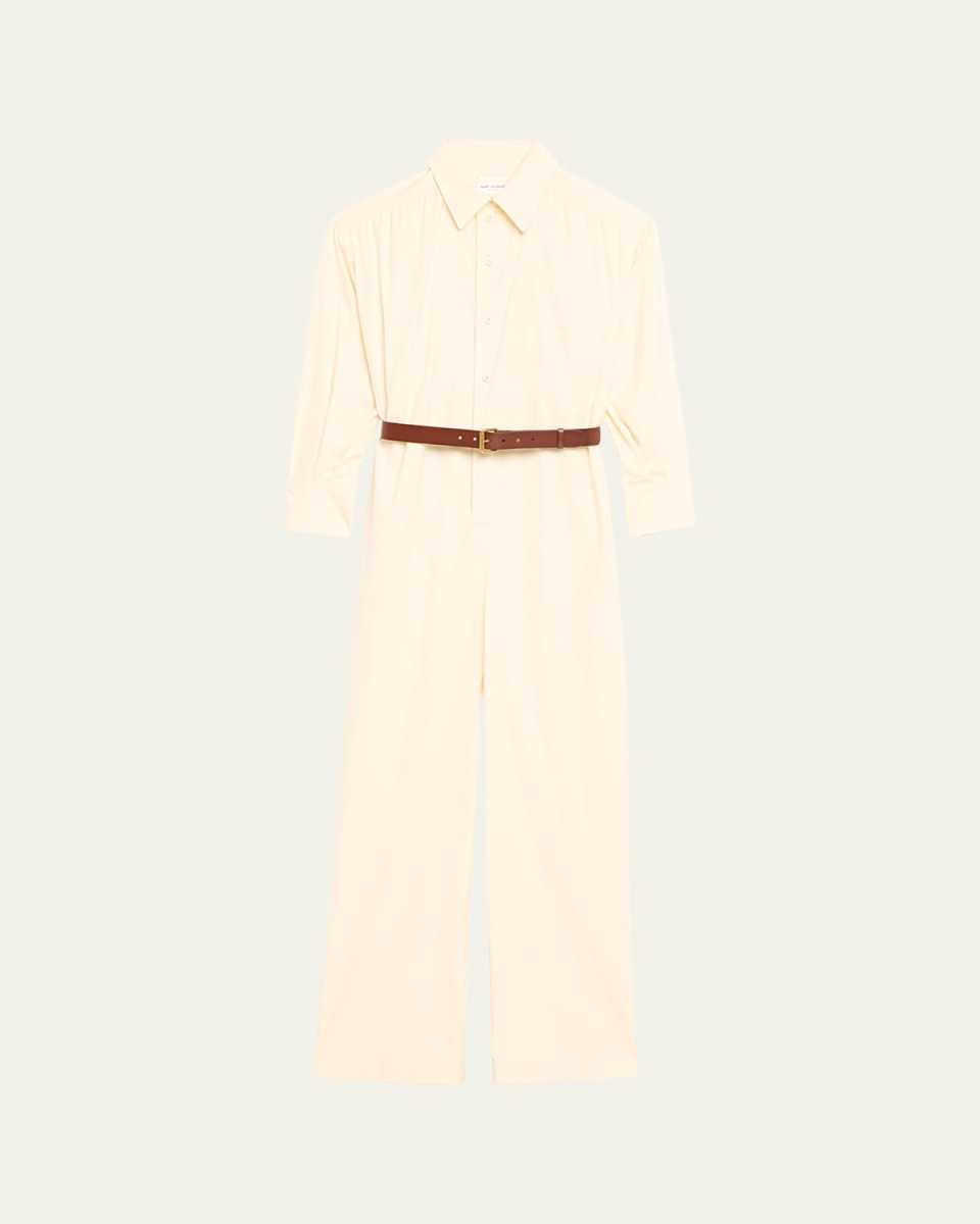 Belted Cotton Satin Safari Dress