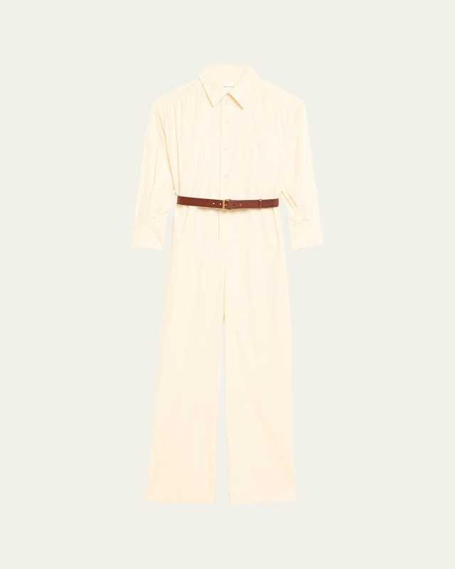 Belted Cotton Satin Safari Dress