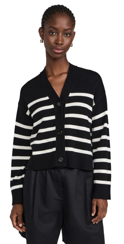 RAILS Geneva Cardigan Black Oatmeal Stripes