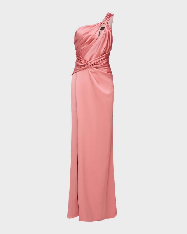 Gloria Pleated Twist-Front One-Shoulder Gown