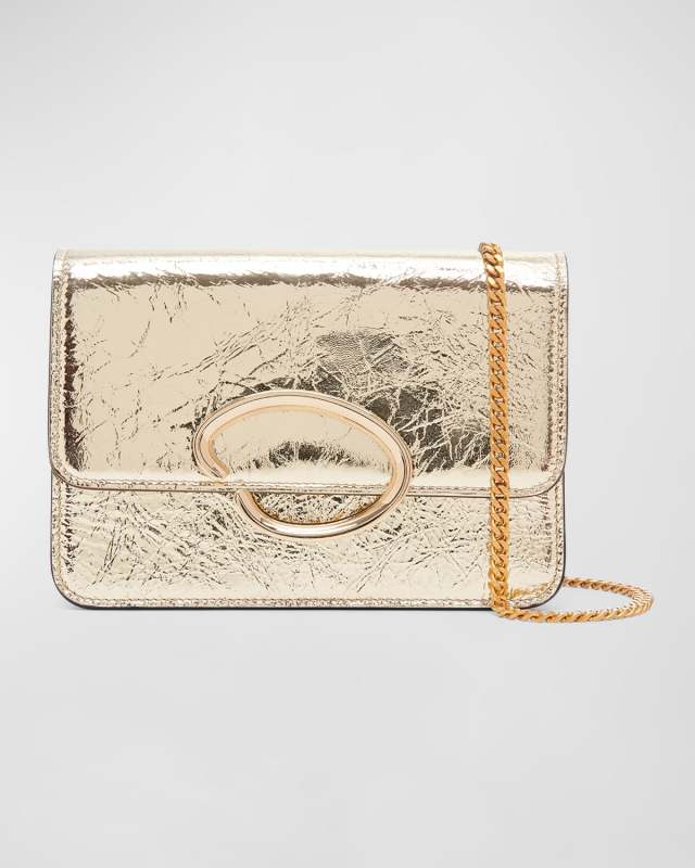 O Pochette Metallic Leather Chain Crossbody Bag