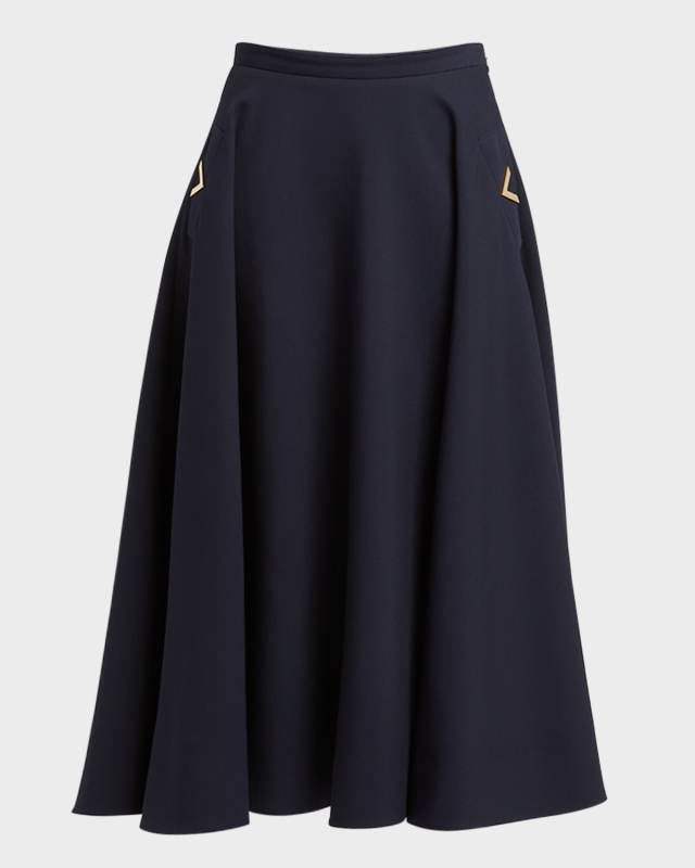 Crepe Couture Midi Skirt with Logo Hardware