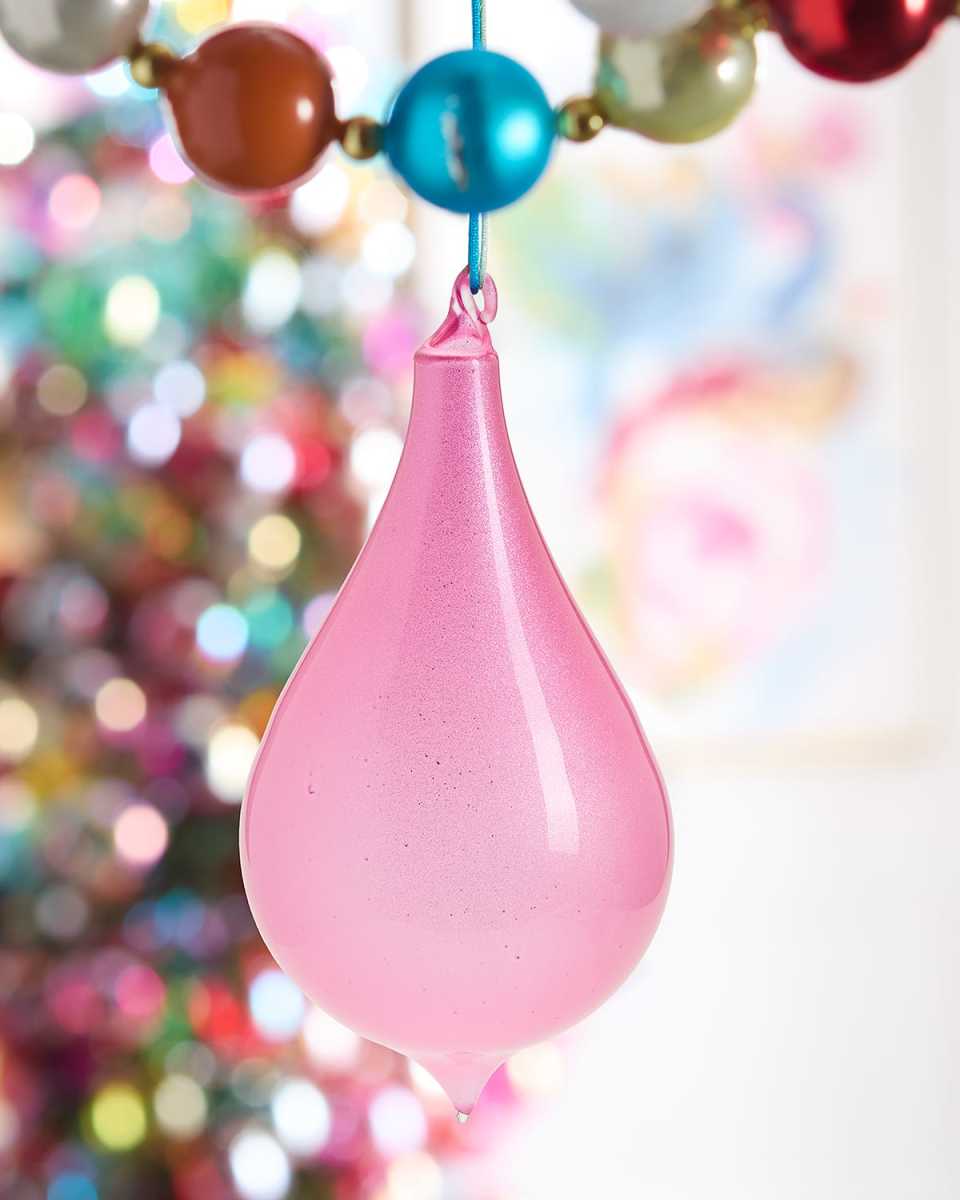 Glittery Rose Teardrop Christmas Ornament