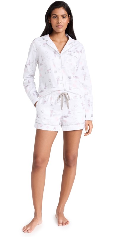 Petite Plume Women's Paris Musings Long Sleeve PJ Set White/Pink