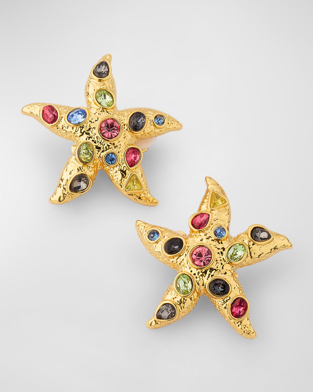 Gemstone Starfish Clip Earrings