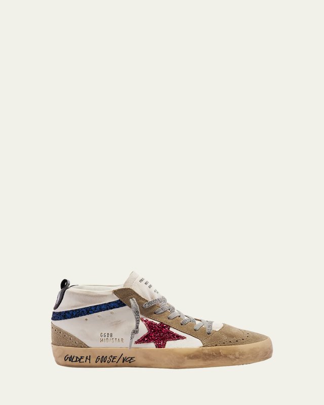 Mid Star Leather Glitter Wing-Tip Sneakers