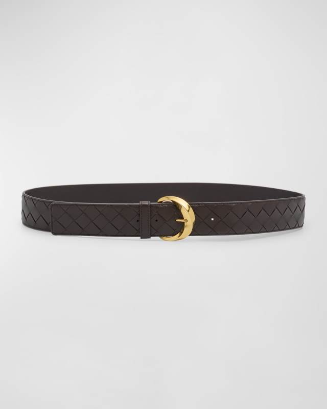 Bevel Buckled Woven Leather Belt