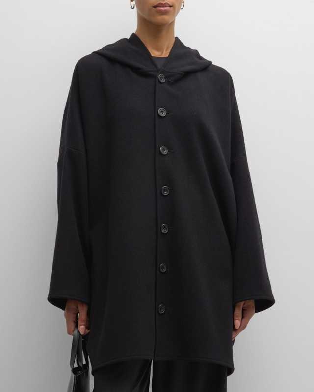 Wide Hooded Wool-Cashmere Coat (Long Plus)