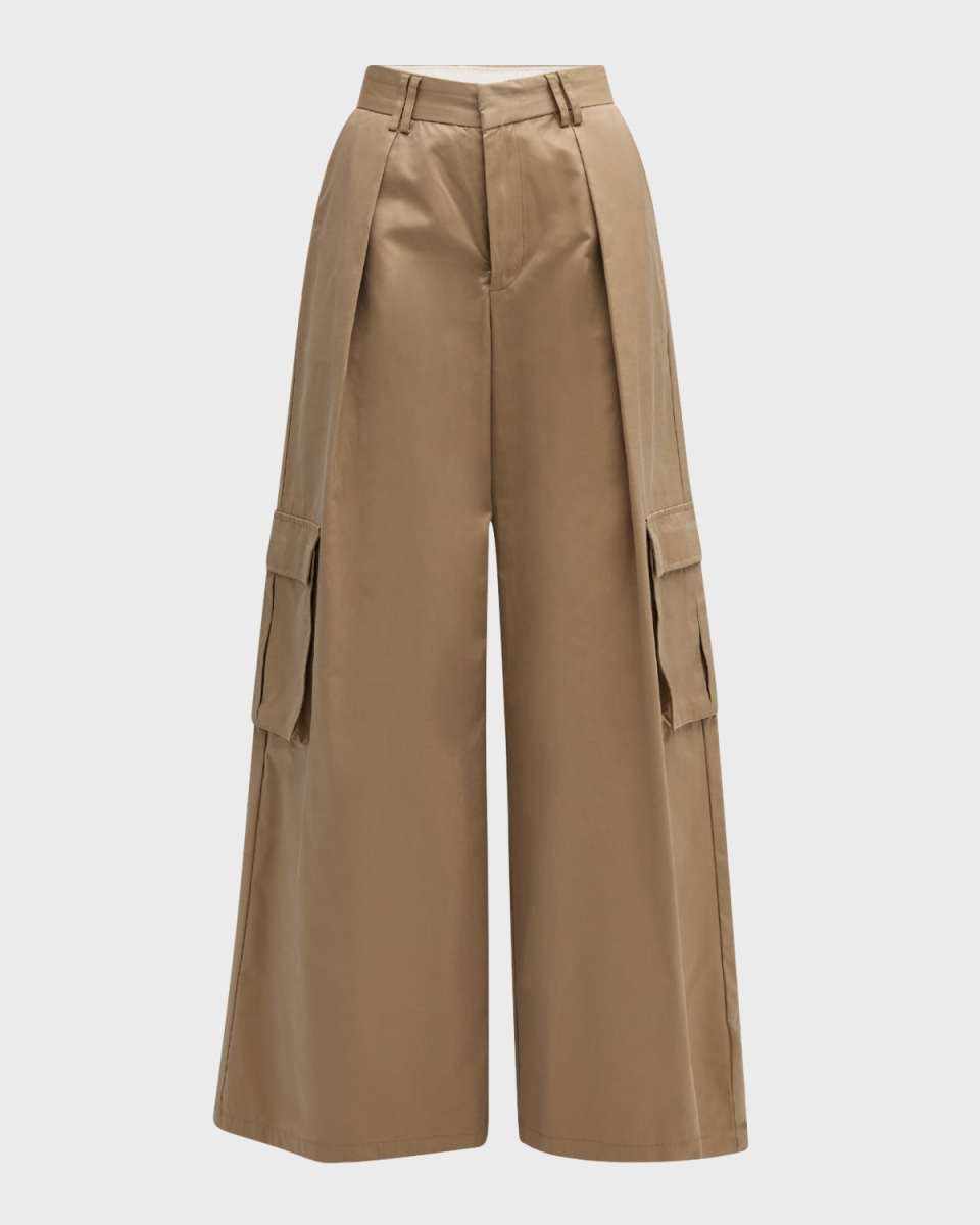 Pleated High-Rise Wide-Leg Cargo Pants