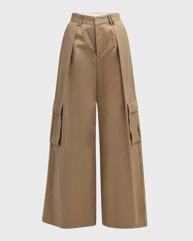 Pleated High-Rise Wide-Leg Cargo Pants