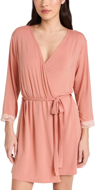 Eberjey Flora 3/4 Sleeve Robe Rouge Pink/ Rose