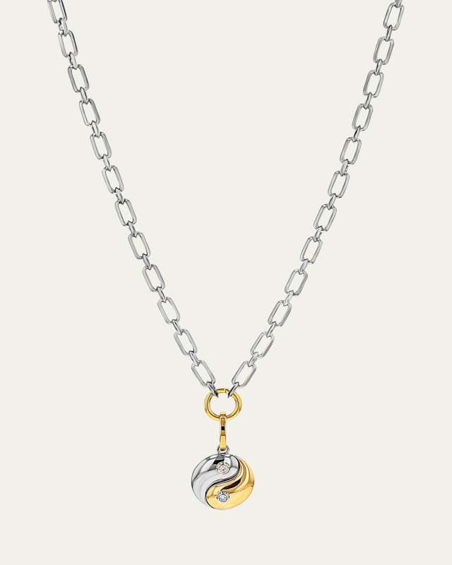 Two-Tone Bezel Diamond Yin-Yang Pendant Necklace on Soho Link Chain