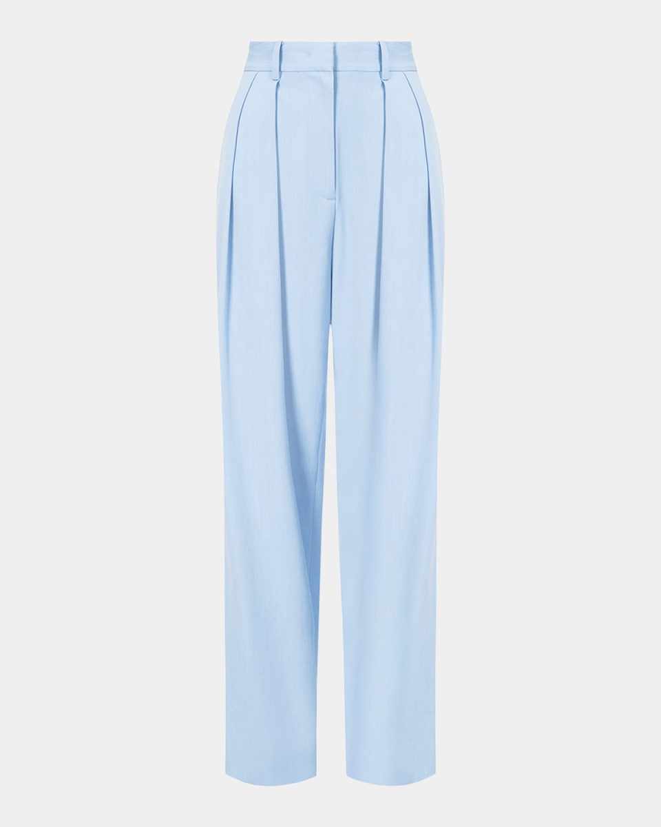 Luisa Satin Wide-Leg Pleated Pants