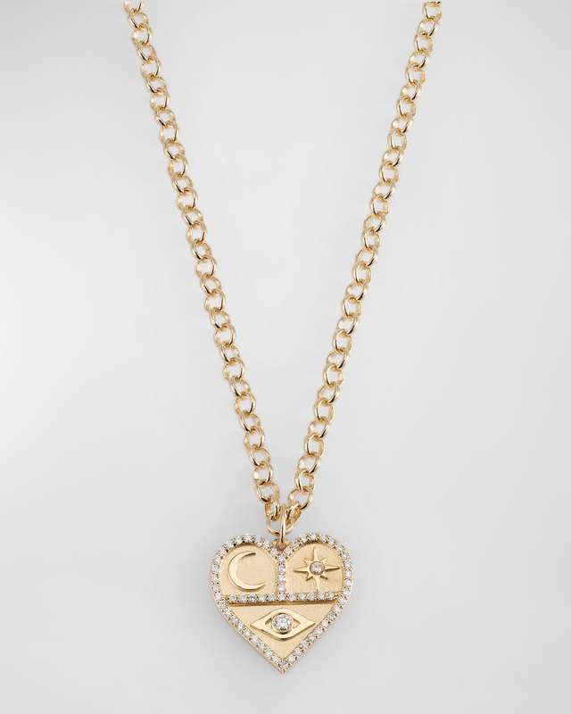Heart Icon Charm Chain Necklace with Diamonds