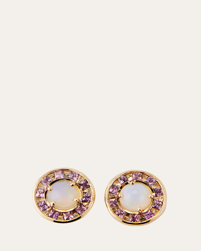 14k Gold Full Moon Pink Sapphire and Opal Earrings